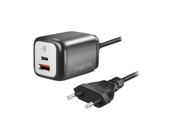 USB-laturit 1xUSB-A + 1xUSB-C kiinteällä kaapelilla 1,5m GaN 30W