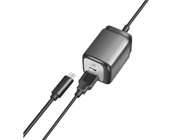 USB-laturit 1xUSB-A + 1xUSB-C kiinteällä kaapelilla 1,5m GaN 30W