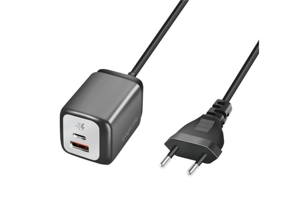 USB-laturit 1xUSB-A + 1xUSB-C kiinteällä kaapelilla 1,5m GaN 30W