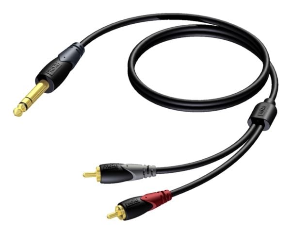 PROCAB CLA719/1.5, 6.35mm, Hankjønn, 2 x RCA, Hankjønn, 1,5 m, Sort, Grå, Rød