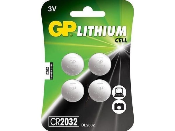 GP Knopfzelle Lithium CR2032, 3V, 4er Blister (0602032C4 *)