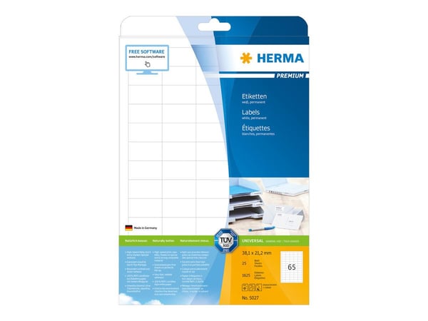 HERMA Special - Selv-adhesiv - hvit - 38.1 x 21.2 mm 1625 stk (25 ark x 65) adresselapper