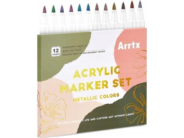 ARRTX akrylfärgmarkörer - tuschpennor ARRTX, 12 färger, metalliska toner