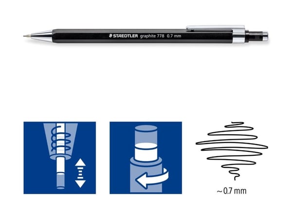 STAEDTLER graphite 778 - Mekanisk blyant - 3B - 0.5 mm - retraktil - med viskelær