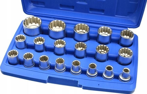 Geko verktøysett 19 deler sokler 8-32 mm (koffert)