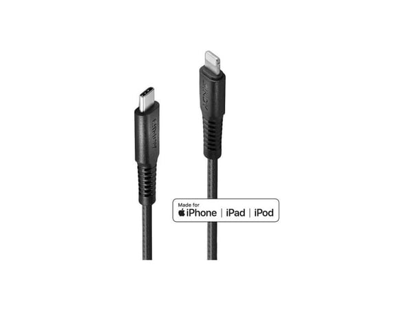 Lindy 31286, 1 m, Lightning, USB C, Hankjønn, Hankjønn, Svart