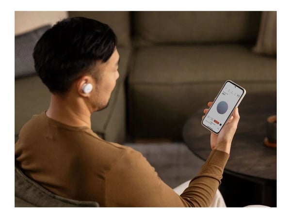 Denon PerL - True wireless-hodetelefoner med mikrofon - i øret - Bluetooth - aktiv støydemping - hvit