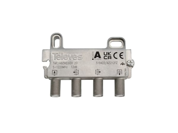 Televes 519422, Tyyppi F, Naaras, 5 - 1220 MHz, Ruostumaton teräs, 74 mm, 18 mm