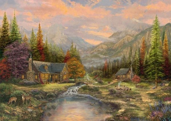 Thomas Kinkade Studios puinen palapeli: Vuoristomaisema ja puro (1000 palaa)