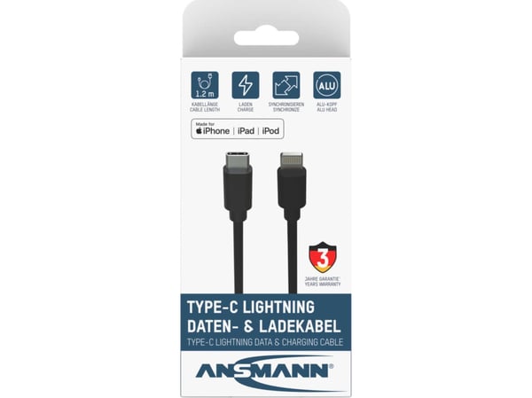 Ansmann USB-C till Lightning-kabel 1,2 m svart (1700-0106)