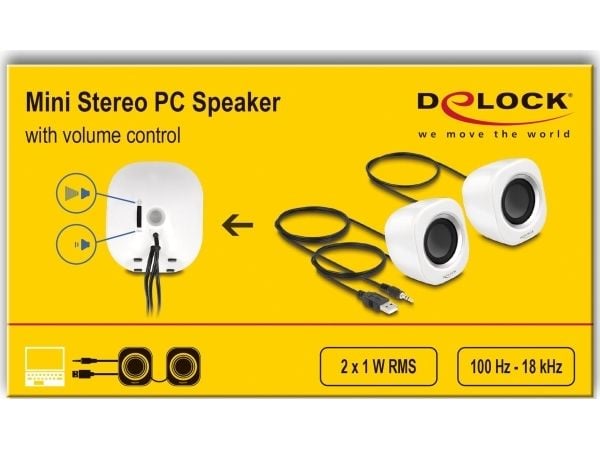 Delock - Høyttalere - for PC - 2 watt (Total) - hvit