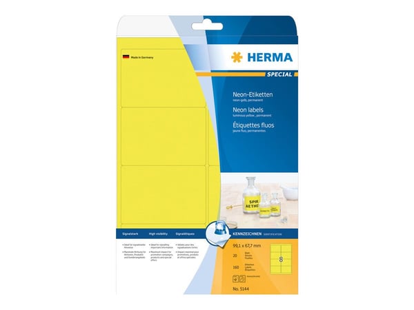 HERMA Special - Papir - matt - permanent selv-adhesiv - lysende gult - 99.1 x 67.7 mm 160 etikett(er) (20 ark x 8) fluorescerende etiketter