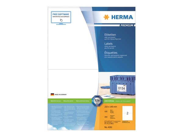 HERMA Premium - Papir - matt - permanent selv-adhesiv - hvit - A5 (148 x 210 mm) 200 etikett(er) (100 ark x 2) laminerte etiketter