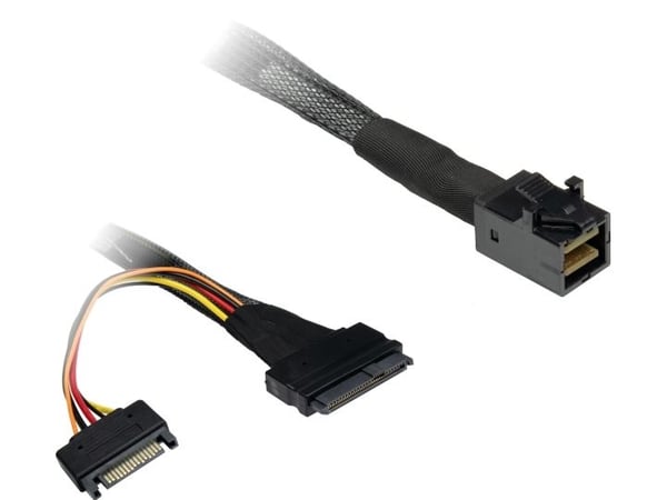 Inter-Tech - SAS intern kabel - SAS 24Gbit/s - SFF-8643 til SATA-strøm, U.2 (SFF-8639) - 75 cm