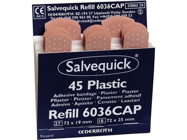 Plaster Salvequick vandafvisende 6036, plast, pakke a 6 stk.
