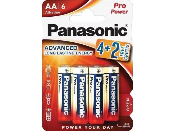 Panasonic Pro Power AA 4+2, Engangsbatteri, AA, Alkalinsk, 1,5 V, 6 stykker, Sort, Gull, Rød