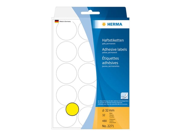 HERMA - Papir - permanent selvklebende - gul - 32 mm rund 480 etikett(er) (32 ark x 15) runde etiketter