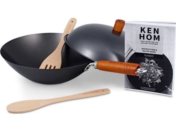 Ken Hom KH331051, Rund, Wok-/stekepanne, Sort, Kull stål, Metall, Keramisk, Gass, Halogen, Induksjon