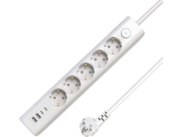 Microconnect MC-GRU00515WS-USB, 1,5 m, Sisätila, Tyyppi F, Valkoinen, VDE, RoHS, CE, 5 AC-pistorasia(a)