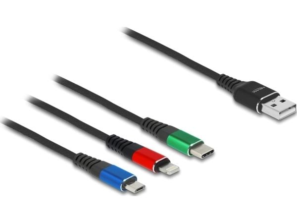 Delock - Strømkabel - USB (kun strøm) (hann) til USB-C (kun strøm), Apple Lightning (kun strøm), 4-stifts Micro-USB Type B (kun strøm) (hann) - 5 V...