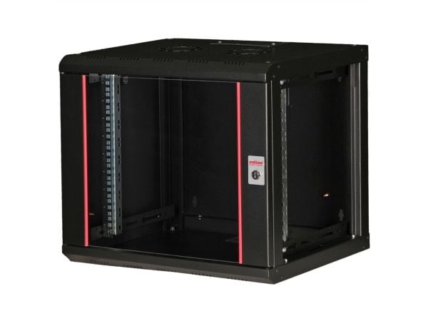 ROLINE 26.21.0172, Veggmonterbar hylle, 9U, Nøkkellås, Rack skinner, 17,6 kg, Sort