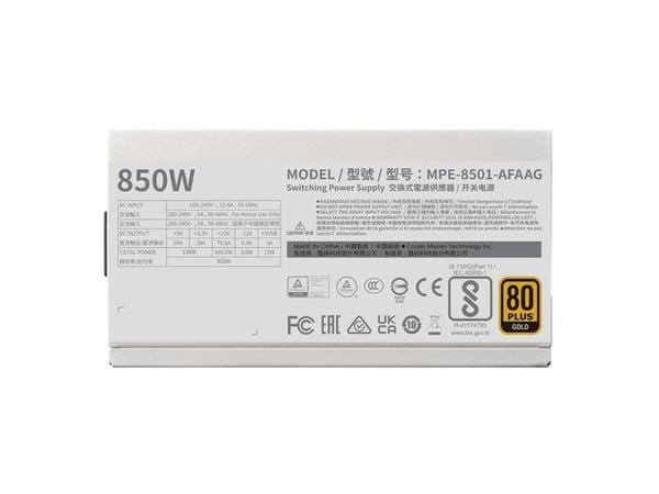 Cooler Master MWE Gold V2 850 - White Edition - strømforsyning (intern) - ATX12V 3.1/ EPS12V - 80 PLUS Gold - AC 90-264 V - 850 watt - aktiv PFC - ...