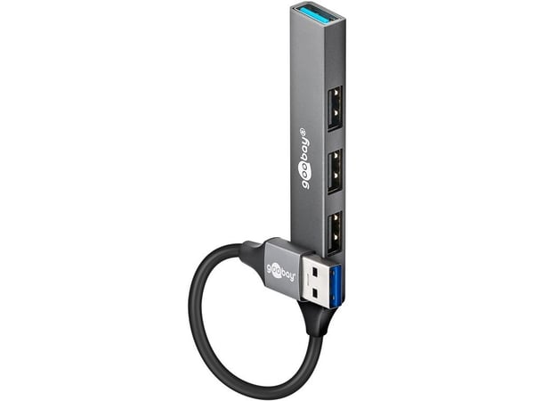 Goobay 74456, USB 3.2 Gen 1 (3.1 Gen 1) Type-A, USB 2.0 Type-A, USB 3.2 Gen 1 (3.1 Gen 1) Type-A, 5000 Mbit/s, Ljusgrå, Gjuten aluminium, 0,1 m