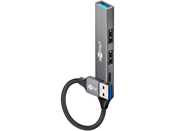 Goobay 74458, USB 3.2 Gen 1 (3.1 Gen 1) Type-A, USB 2.0 Type-A, USB 3.2 Gen 1 (3.1 Gen 1) Type-A, USB Type-C, 5000 Mbit/s, Ljusgrå, Gjuten aluminiu...