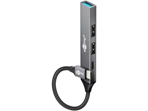 Goobay 74459, USB 3.2 Gen 1 (3.1 Gen 1) Type-C, USB 2.0 Type-A, USB 3.2 Gen 1 (3.1 Gen 1) Type-A, USB Type-C, 5000 Mbit/s, Ljusgrå, Gjuten aluminiu...