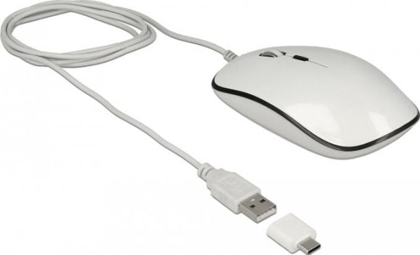 Delock - Mus - høyre- og venstrehåndet - optisk - 4 knapper - kablet - USB - antrasitt, glanshvit - løsvekt