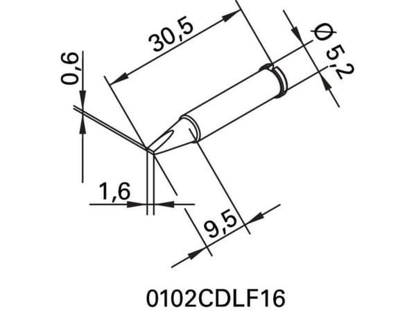 Spiss ERSADUR, 1,6 mm/0,063 in til ERSA loddekolbe
