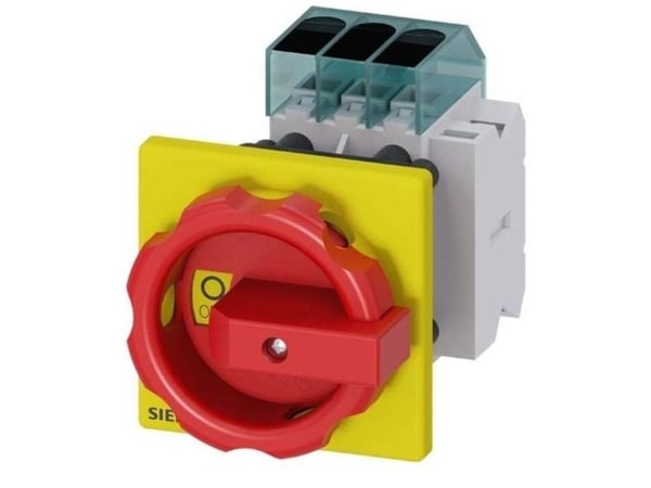Siemensin kuormakytkin, punainen, keltainen, 3-napainen, 16 mm², 63 A, 1 sulkeva kosketin, 1 avaava kosketin, 690 V/AC, 3LD34541TK53, 3P, IP65, 60 ...