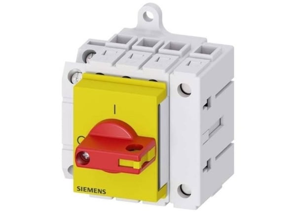 Siemensin kuormakytkin, punainen, keltainen, 4-napainen, 16 mm², 63 A, 1 sulkeva kosketin, 1 avaava kosketin, 690 V/AC, 3LD34301TL13, 4P, IP40, 60 ...