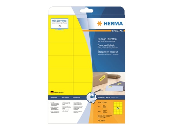 HERMA Special - Papper - matt - permanent självhäftande - gul - 70 x 37 mm 480 etikett (er) (20 ark x 24) etiketter