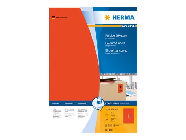 HERMA Special - Papir - matt - permanent selv-adhesiv - rød - A4 (210 x 297 mm) 100 etikett(er) (100 ark x 1) merkelapper
