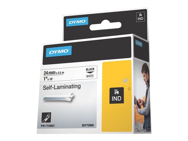 DYMO RhinoPRO Self Laminating - Vinyl - svart på vitt - Rulle (2,4 cm x 5,5 m) 1 rulle (rullar) etiketter - för Rhino 6000, 6000 Hard Case Kit; Rhi...