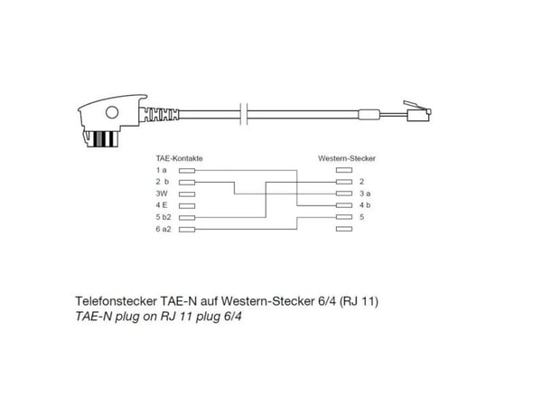 shiverpeaks BS70120-6/2, 10 m, TAE-N, RJ-11, Svart, Hankjønn, Hankjønn