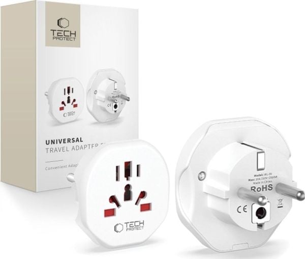 TECH-PROTECT universell reiseadapter fra EU, hvit