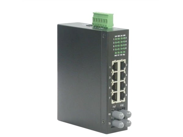 ROLINE Industrial Switch, 6x RJ-45, 2x ST, unmanaged, Full tosidig