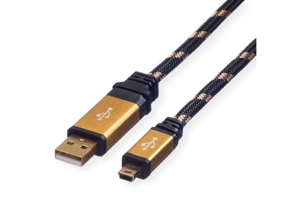ROLINE 11.02.8823, 3 m, USB A, Mini-USB B, USB 2.0, uros/naaras, musta, kultainen