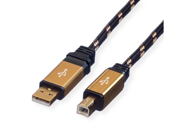 ROLINE 11.02.8805, 4,5 m, USB A, USB B, USB 2.0, Hankjønn/hankjønn, Sort, Gull