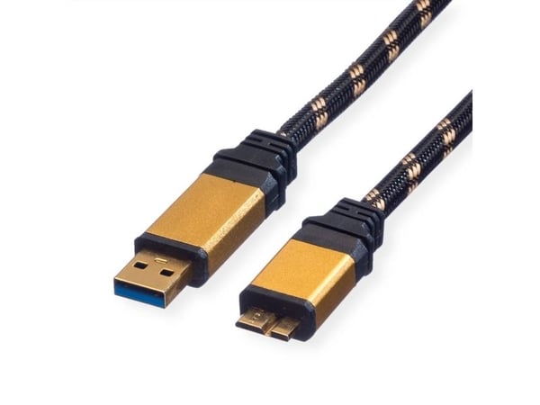 ROLINE 11.02.8879, 2 m, USB A, Micro-USB B, USB 3.2 Gen 1 (3.1 Gen 1), Hankjønn/hankjønn, Sort, Gull