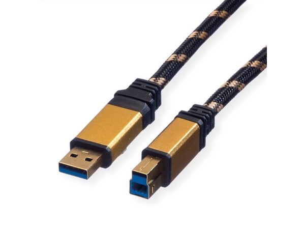 ROLINE 11.02.8903, 3 m, USB A, USB B, USB 3.2 Gen 1 (3.1 Gen 1), Hankjønn/hankjønn, Sort, Gull