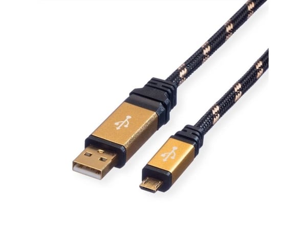 ROLINE 11.02.8826, 1,8 m, USB A, Micro-USB B, USB 2.0, uros/naaras, musta, kultainen