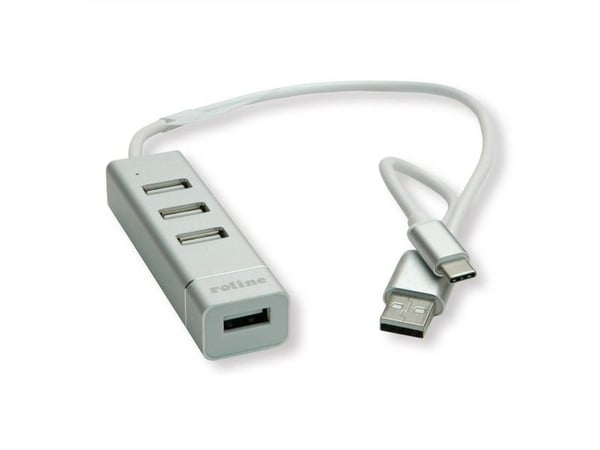 ROLINE 14.02.5037, USB 2.0, USB 2.0, 480 Mbit/s, Sølv, Hvit, Aluminium, 24 mm