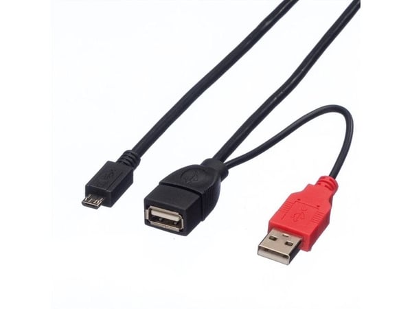 ROLINE 2x Type A - 1 x MicroB M, 1 m, Micro-USB B, 2 x USB, USB 2.0, Sort