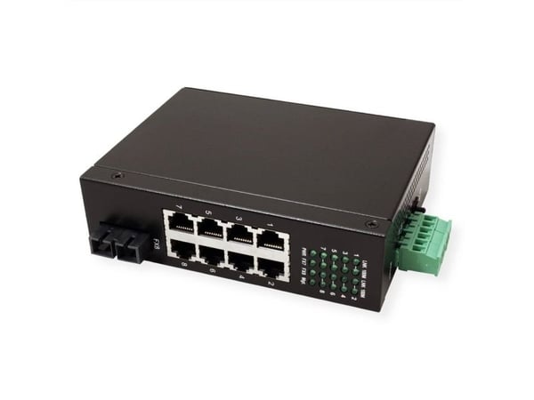 ROLINE Industrial Switch, 7x RJ-45, 1x SC, unmanaged, Full tosidig