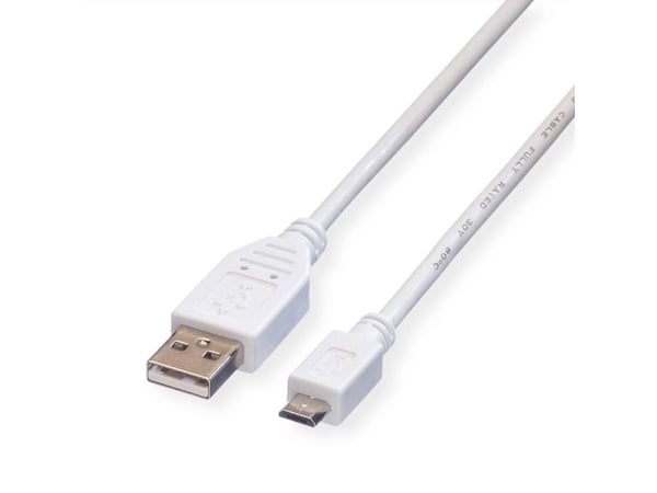 Value USB 2.0 Cable, A - Micro B, M/M 3.0m, Valkoinen, 3 mm