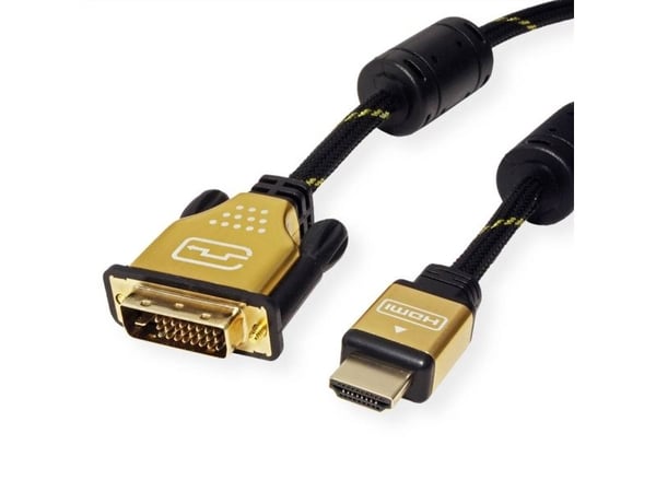 ROLINE 11.04.5890, 1 m, HDMI, DVI, Hankjønn, Hankjønn, Gull