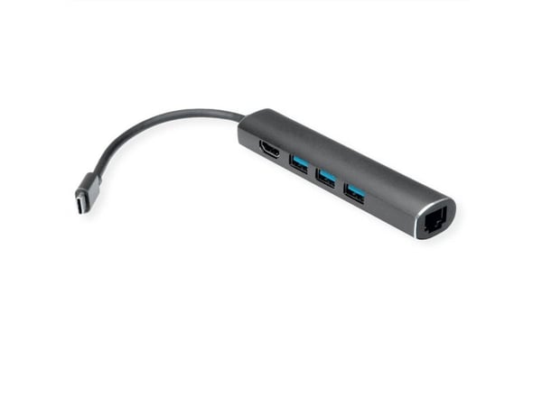 Value 12.99.1043, Koblet med ledninger (ikke trådløs), USB 3.2 Gen 1 (3.1 Gen 1) Type-C, 10,100,1000 Mbit/s, Grå, 3840 x 2160 piksler, Aluminium